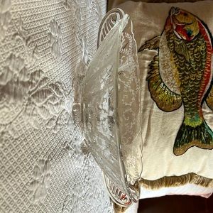 Vintage glass etched oval bowl with handles